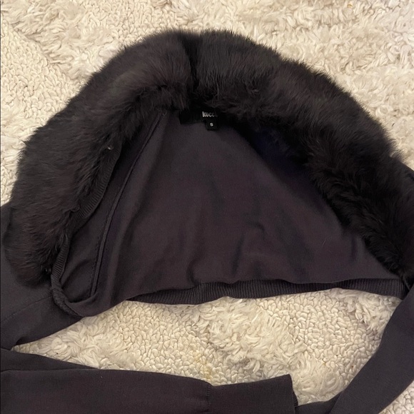 NWOT Kocca S Vintage Elegant Black Fur-Trimmed Women's Open Bolero Cardigan - Picture 6 of 6